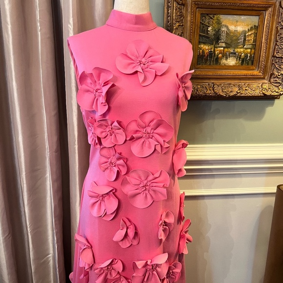 NWOT Womens 3D Flowers Bubblegum Pink Sleeveless Maxi Dress Stretch Jersey LARGE - Picture 7 of 10